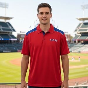 Texas TX3 Cool Men's Polo Shirt‎ Size 2XL Colorblock Red Blue Embroidered Logo